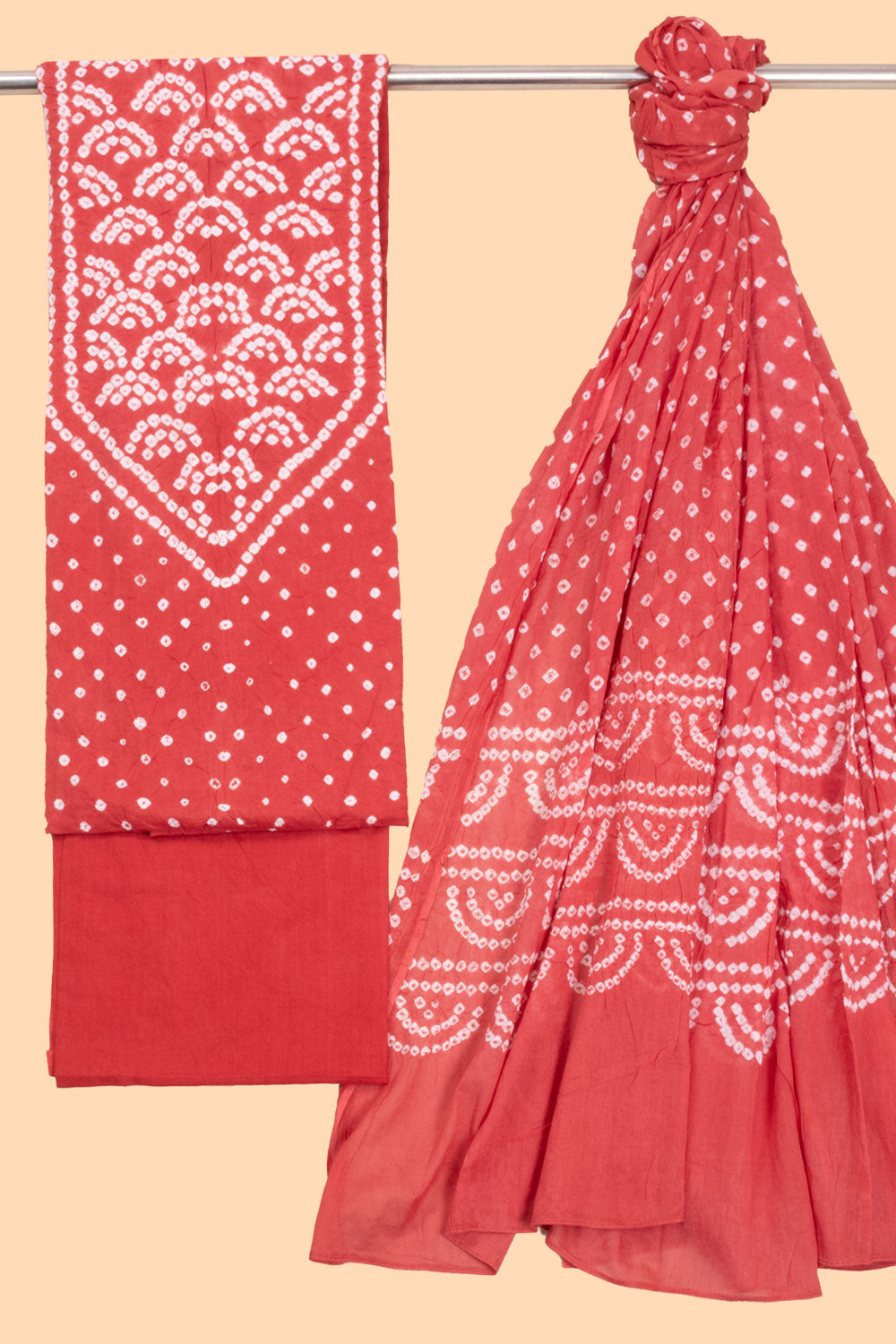 Bandhani Thread Red Bandhani Cotton 3-Piece Salwar Suit Material 10071151 – Avishya.com
