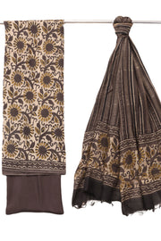Brown Handblock Printed 3-Piece Salwar Suit Material 10072924