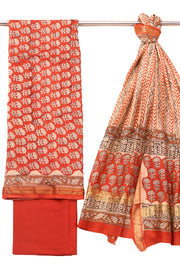 Red Bagru Printed Silk Cotton 3 Piece Salwar Suit Material 10072928