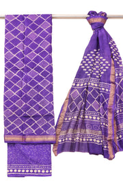 Violet Handblock Printed 3-Piece Salwar Suit Material 10072933