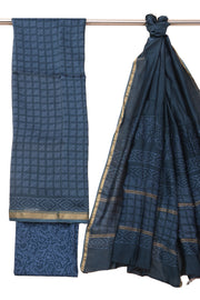 Green Handblock Printed Silk Cotton 3 Piece Salwar Suit Material 10072934