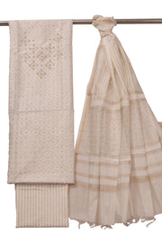 White Sequin Embroidered Silk Cotton 3 Piece Salwar Suit Material 10072940