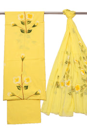 Yellow Hand Painted 3-Piece Salwar Suit Material 10076024