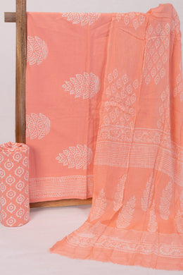 Peach Hand Block Printed Pure Cotton Salwar Suit Material 10072979