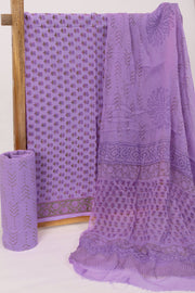 Lavender Hand Block Printed Pure Cotton Salwar Suit Material 10072980
