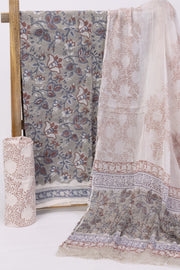 Grey Hand Block Printed Pure Cotton Salwar Suit Material 10072981