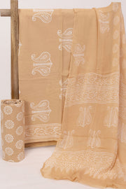 Brown Hand Block Printed Pure Cotton Salwar Suit Material 10072982