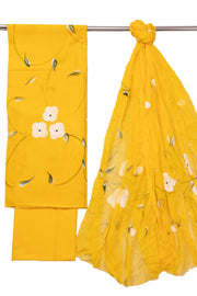 Yellow Hand Painted 3-Piece Salwar Suit Material 10076020