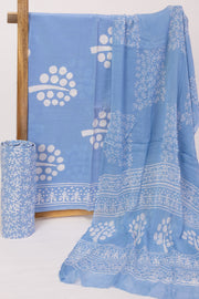 Blue Hand Block Printed Pure Cotton Salwar Suit Material 10072986