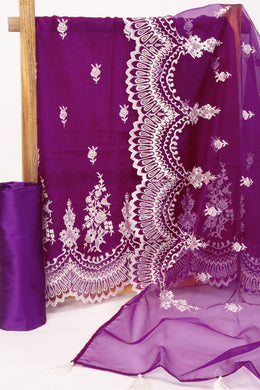 Purple Scallop Embroidered Organza Salwar Suit Material 10073039