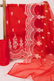 Red Scallop Embroidered Organza Salwar Suit Material 10073040