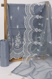 Grey Scallop Embroidered Organza Salwar Suit Material 10073041