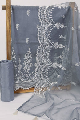 Grey Scallop Embroidered Organza Salwar Suit Material 10073041
