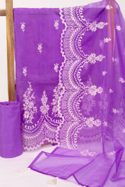 Purple Scallop Embroidered Organza Salwar Suit Material 10073042