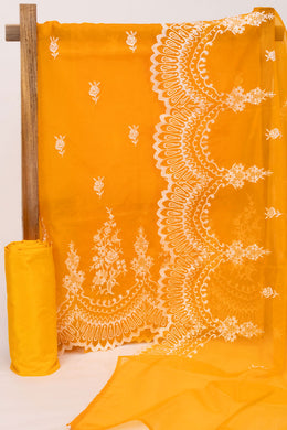 Yellow Scallop Embroidered Organza Salwar Suit Material 10073043