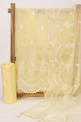 Cream Scallop Embroidered Organza Salwar Suit Material 10073044