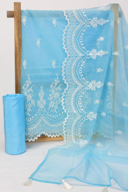 Blue Scallop Embroidered Organza Salwar Suit Material 10073045