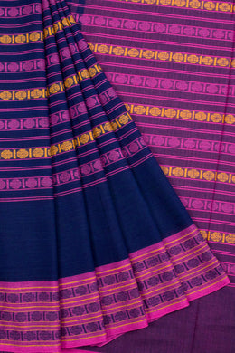 Navy Blue Handloom Dhaniakhali Cotton Saree 10062578