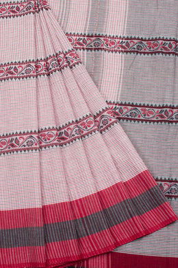Pastel Pink Handloom Dhaniakhali Cotton Saree 10062591