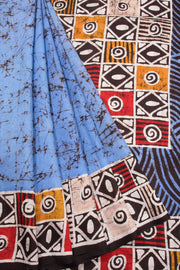 Blue Batik Tussar Silk Saree