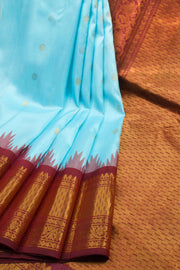 Gadwal Kuttu Weave Handloom Silk Saree in Light Sky Blue with Reddish Brown Zari Border and Pallu 10062951