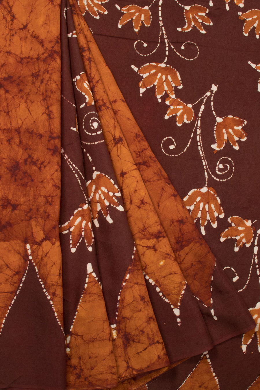 Cinnamon Brown Batik Printed Muslin Silk saree - Avishya