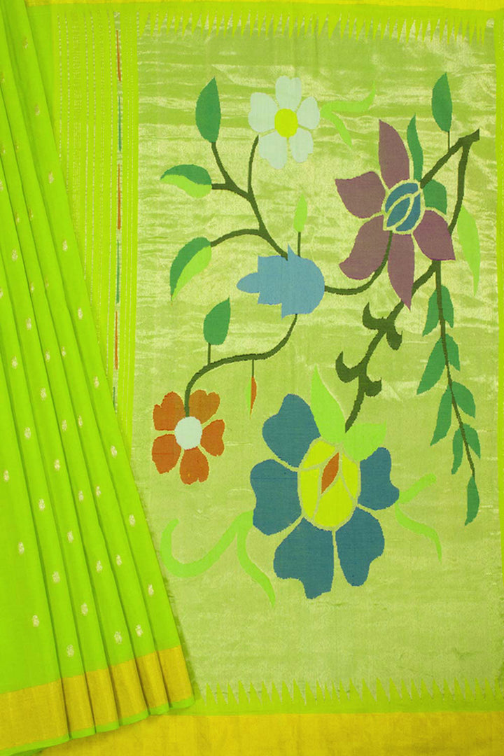 Lime Green Handloom Paithani Cotton Saree 10062503