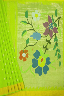 Lime Green Handloom Paithani Cotton Saree 10062503