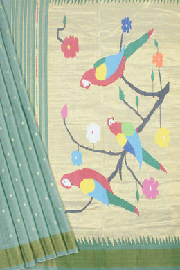 Sage Green Handloom Paithani Cotton Saree 10062506