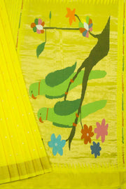 Yellow Handwoven Paithani Cotton Saree with Silk Pallu 10062509