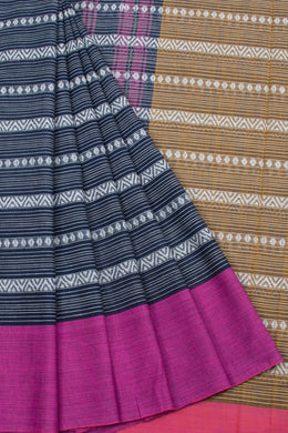 Navy Blue Handloom Dhaniakhali Cotton Saree 10062570