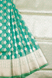 Green Handloom Banarasi Kora Silk Saree - Avishya