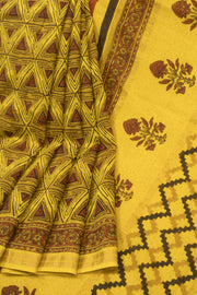 Yellow Ajrakh Printed Silk Cotton Saree - Avishya
