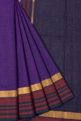 Russian Violet Negamam Cotton Saree with Aari Embroidered Blouse 10064123