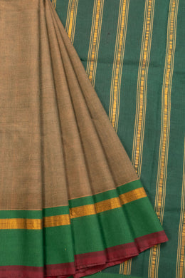 Brown Handloom Narayanpet Cotton Saree Without Blouse 10064377 - Avishya