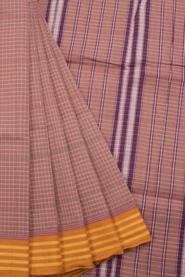 Mauve Handloom Narayanpet Cotton Saree Without Blouse 10064384 - Avishya