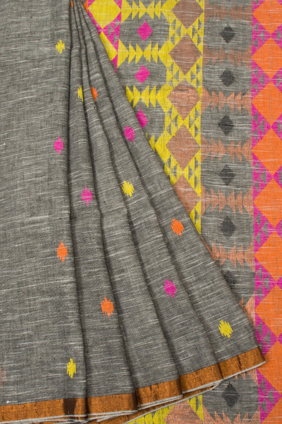 Grey Handloom Jamdani Linen Saree  - Avishya