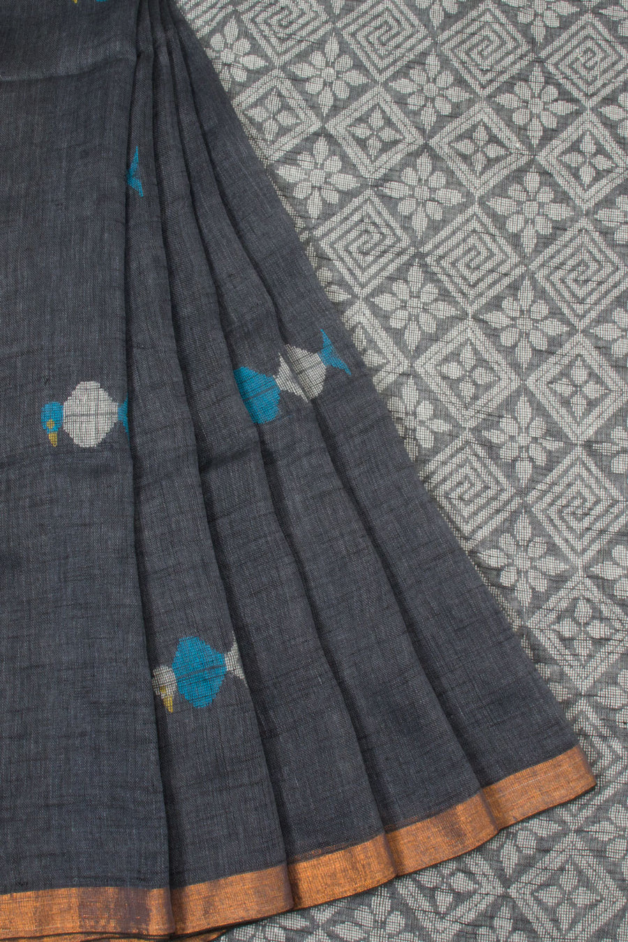 Grey Handloom Jamdani Linen Saree -Avishya
