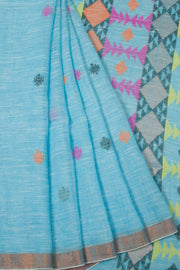 Blue Handloom Jamdhani Linen Saree  - Avishya