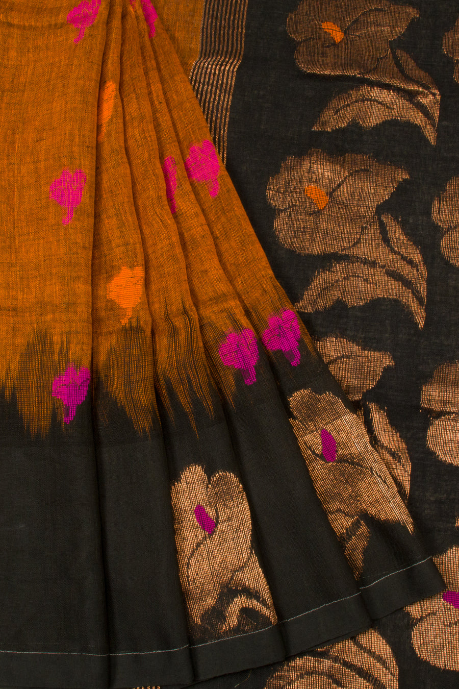 Brown Handloom Jamdani Linen Saree - Avishya