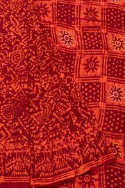 Red Dhakai Batik Embroidery Silk Cotton Saree 10065453