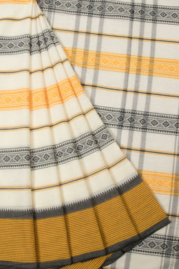 Off White Handloom Dhaniakhali Cotton Saree - Avishya