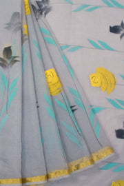 Grey Hand Painted Organza Saree - Avishya