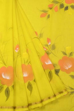 Yellow Hand Painted Organza Saree - Avishya