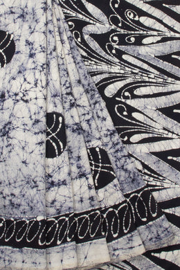 Off White Batik Printed  Muslin Silk Saree - Avishya