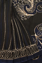 Black Batik Printed  Muslin Silk Saree - Avishya