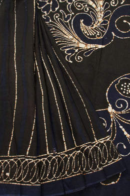 Black Batik Printed  Muslin Silk Saree - Avishya
