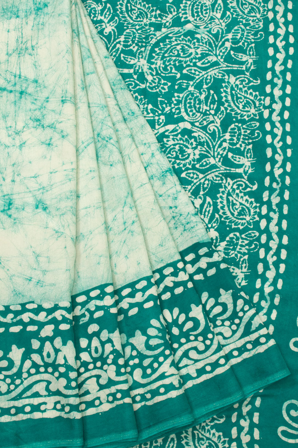 Off White Batik Printed  Muslin Silk Saree - Avishya