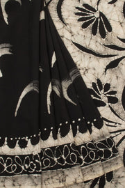 Black Batik Printed Muslin Silk Saree - Avishya