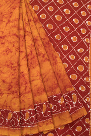 Orange Batik Printed Muslin Silk Saree  - Avishya
